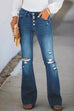 Rebadress Buttons Ripped Bell Bottom Jeans