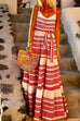 RD V Neck Tie Waist Printed Swing Maxi Cami Dress