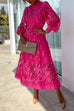 Rebadress Mockneck Puff Sleeves Lace Hollow Out Mid Dress