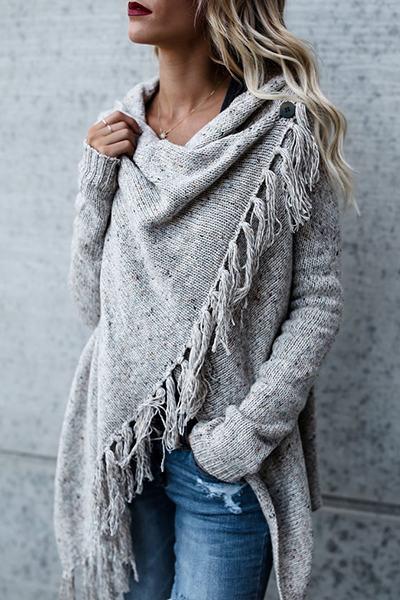 RD Cowl Neck Tassel Irregular Sweater
