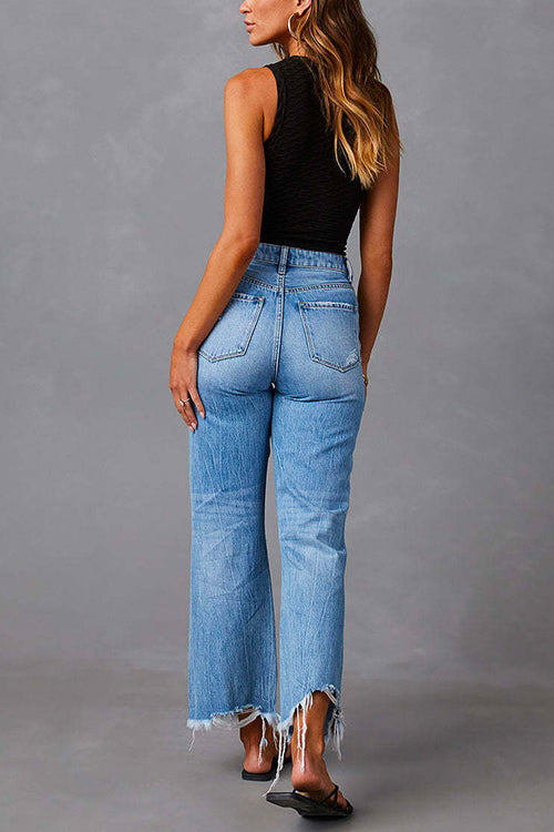 Rebadress Raw Hem Ripped Flare Bottoms Denim Pants
