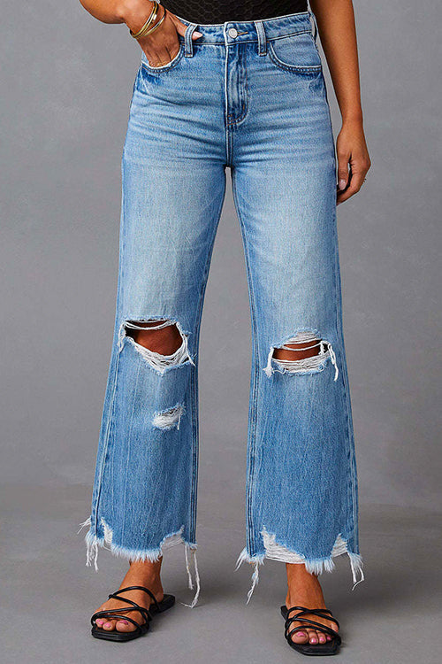 Rebadress Raw Hem Ripped Flare Bottoms Denim Pants