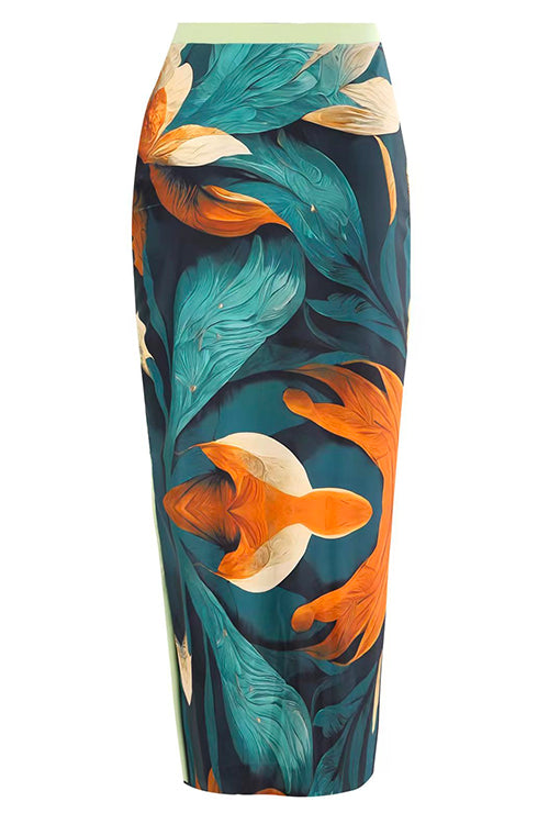 Rebadress Bow One Shoulder One-piece Swimsuit Ruffle Cover Up Skirt Printed Set