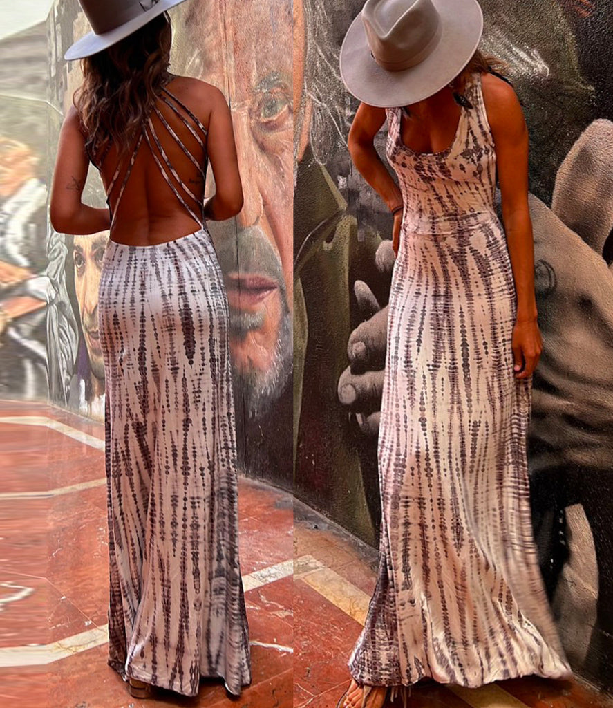 Rebadress Criss Cross Open Back Tie Dye Maxi Dress