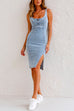 Rebadress Adjustable Straps U Neck Slit Denim Bodycon Cami Dress