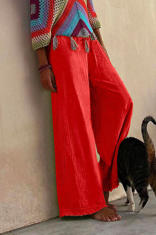 Rebadress Solid Raw Hem Wide Leg Casual Pants