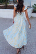 Rebadress Ruffled Shoulder Bow Knot Waist Slit Printed Vintage Party Dress