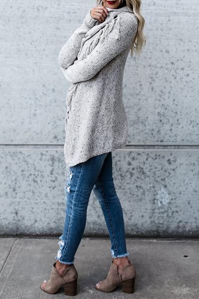 RD Cowl Neck Tassel Irregular Sweater