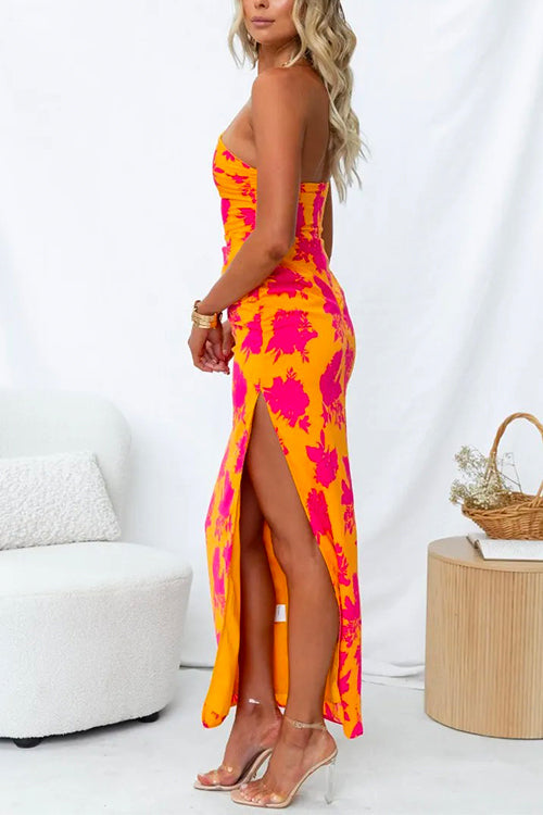 Rebadress One Shoulder Side Split Printed Cami Maxi Dress