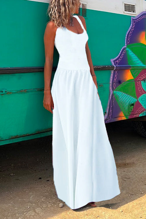 Rebadress Solid Criss Cross Backless Maxi Cami Dress(4 Solid Colors Available)