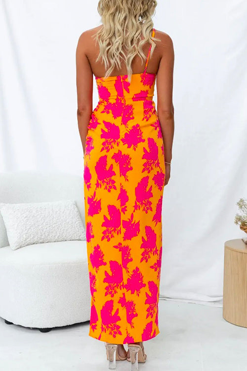 Rebadress One Shoulder Side Split Printed Cami Maxi Dress