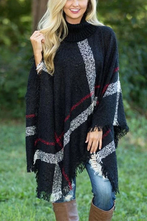 Rebadress Soft Tassel Lattice Cloak Poncho Sweater