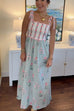 Rebadress Tie Shoulder Back Lace-up Striped Floral Maxi Cami Dress