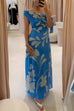 One Shoulder Tie Knot Printed Maxi Dress