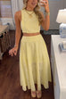 Rebadress Lace Hollow Out Sleeveless Crop Top High Waist Maxi Skirt Set
