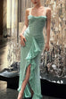 Rebadress Spaghetti Strap Frill Trim Draped Slit Maxi Dress