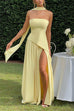 Rebadress Strapless Back Lace-up High Slit Splice Maxi Dress