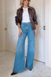 High Waist Pocketed Bell Bottom Denim Pants