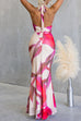 Cowl Neck Halter Open Back Printed Maxi Dress