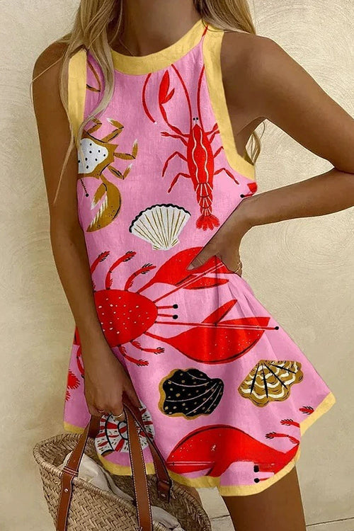 Rebadress Sleeveless Marine Life Print Mini Beach Dress
