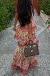 Rebadress Spaghetti Strap Back Lace-up Ruffle Layered Floral Print Maxi Dress