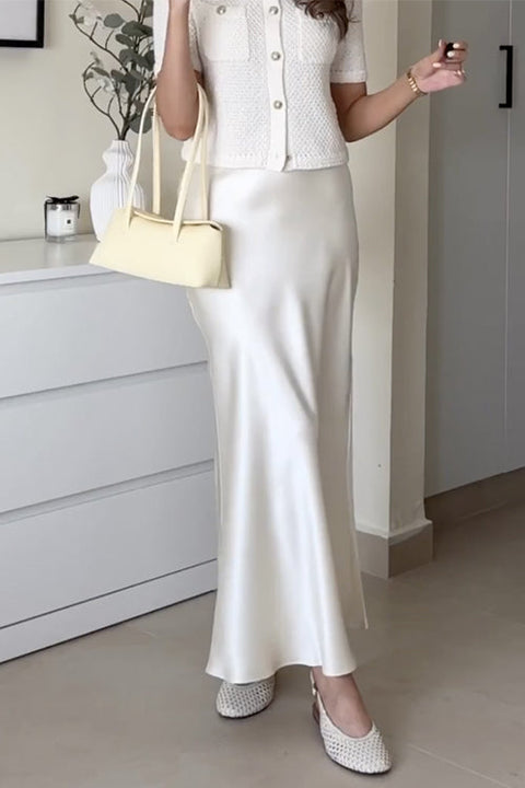 Rebadress Elegant High Rise Satin Midi Skirt