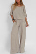 Rebadress Round Neck 3/4 Sleeves Pullovers Wide Leg Pants Cotton Linen Set