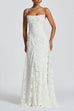 Rebadress Spaghetti Strap Backless Lace-up Jacquard Maxi Dress
