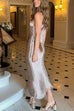 Rebadress Halter Sleeveless Draped Fringe Bodycon Maxi Dress