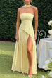 Rebadress Strapless Back Lace-up High Slit Splice Maxi Dress