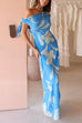 One Shoulder Tie Knot Printed Maxi Dress