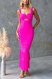 Rebadress Sleeveless Cut Out Ruched Ruffle Bodycon Maxi Dress