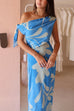 One Shoulder Tie Knot Printed Maxi Dress