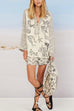 Rebadress Collared V Neck Shirt and Side Slit Shorts Vitamin Sea Print Set