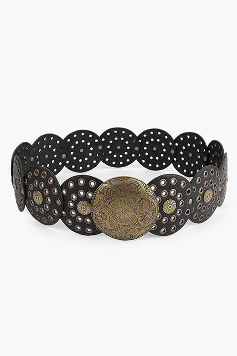 Rebadress Vintage Rivet Metal Buckle Boho Disic Belt