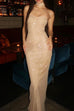 Rebadress Strapless Ruched Glitter Mesh Bodycon Maxi Gown