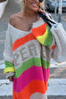Rebadress V Neck Letter Pattern Stripes Midi Sweater Dress
