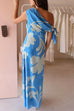 One Shoulder Tie Knot Printed Maxi Dress