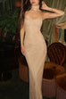 Rebadress Strapless Ruched Glitter Mesh Bodycon Maxi Gown