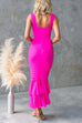 Rebadress Sleeveless Cut Out Ruched Ruffle Bodycon Maxi Dress