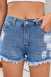 Rebadress Mid Rise Raw Hem Ripped Denim Shorts
