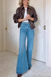 Rebadress Lapel Zip Up Faux Leather Bomber Jacket