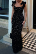 Rebadress Bow Shoulder Lace Hollow Out Bodycon Maxi Cami Dress