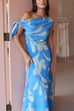 One Shoulder Tie Knot Printed Maxi Dress