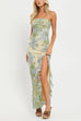 Rebadress Strapless Ruffle Slit Floral Print Maxi Dress