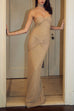 Rebadress Strapless Ruched Glitter Mesh Bodycon Maxi Gown