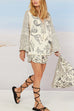 Rebadress Collared V Neck Shirt and Side Slit Shorts Vitamin Sea Print Set