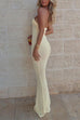 Rebadress Halter Open Back Hollow Out Knit Bodycon Maxi Dress