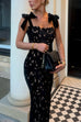 Rebadress Bow Shoulder Lace Hollow Out Bodycon Maxi Cami Dress