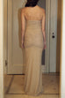 Rebadress Strapless Ruched Glitter Mesh Bodycon Maxi Gown